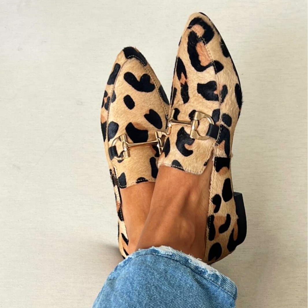 Mule Slip On - 대형 사이즈 40-43 레오파드 프린트 여성화,