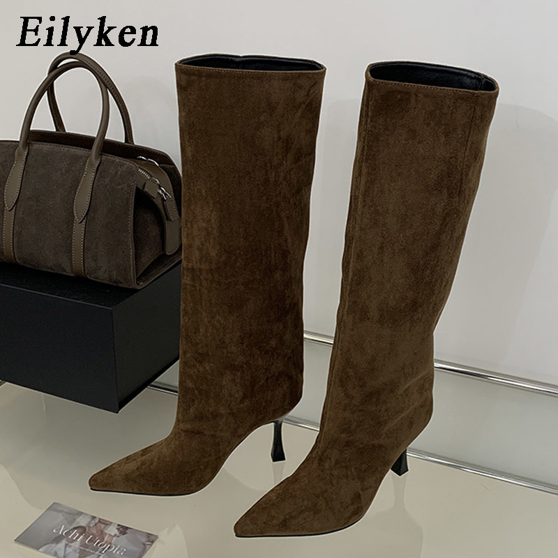 Knee High Boots Women - 에일리켄 겨울용 레트로 디자인의 뾰족한 앞코가