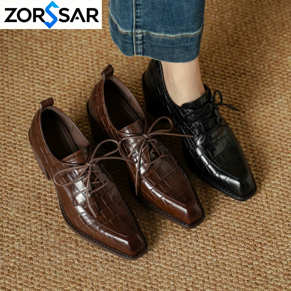 Oxford Lace Up Women - 여성용 신발, 천연 가죽 소재, 2026년