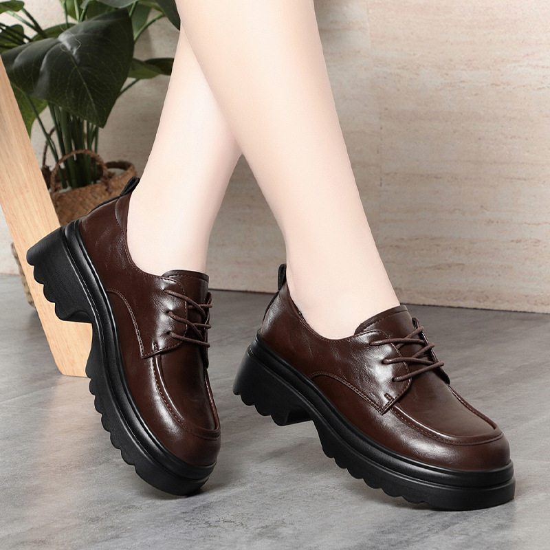 Oxford Lace Up Women - 5cm 빈티지 딥 마우스 소프트 가죽