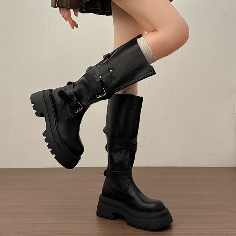 Y2K 스타일의 플랫폼 여성용 롱 부츠, 둥근 앞코,  - Knee High Boots Women 리뷰 및 가격