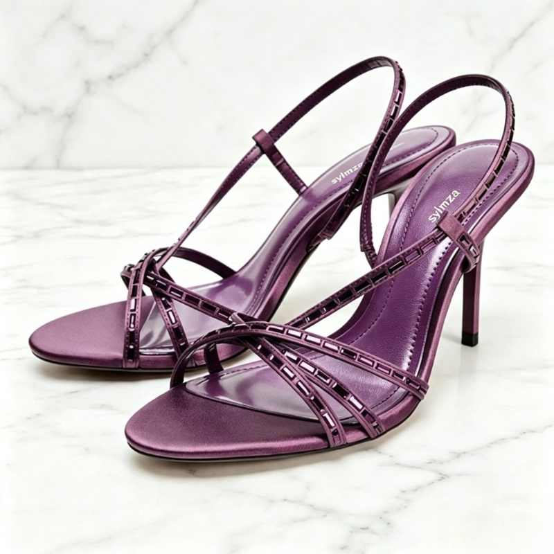 보라색 라인스톤 디테일 힐 샌들 여성 섹시 오픈토 크로 - Women'S Shoes Quality 리뷰 및 가격