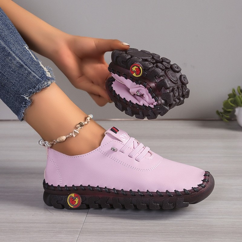 여성용 가죽 캐주얼 슈즈, 끈으로 묶는 스타일, 둥근  - Oxford Lace Up Women 리뷰 및 가격