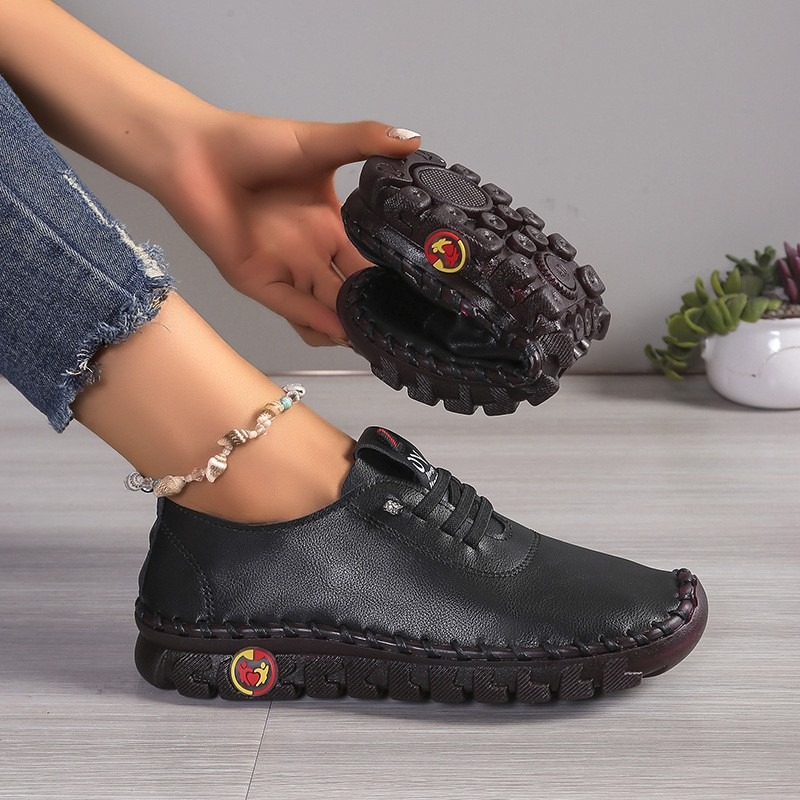 여성용 가죽 캐주얼 슈즈, 끈으로 묶는 스타일, 둥근  - Oxford Lace Up Women 리뷰 및 가격