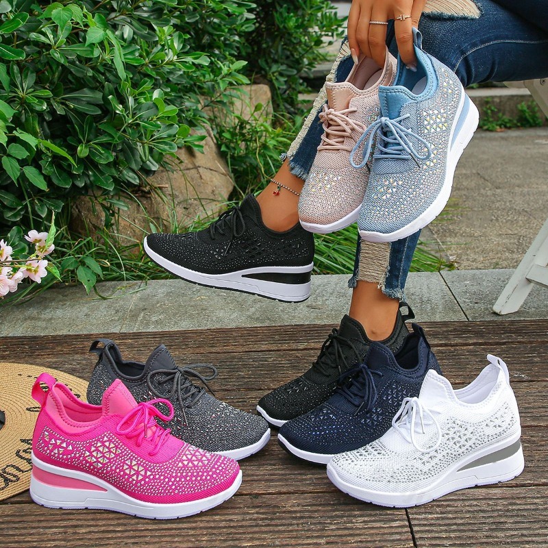 여성 스니커즈 2026 메쉬 통기성 반짝이 큐빅 웨지  - Women Shoes Tennis 리뷰 및 가격