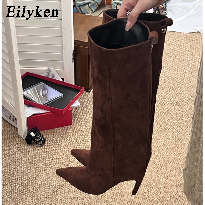 Eilyken 섹시한 얇은 하이힐 포인티드 토 니하이  - Knee High Boots Women 리뷰 및 가격
